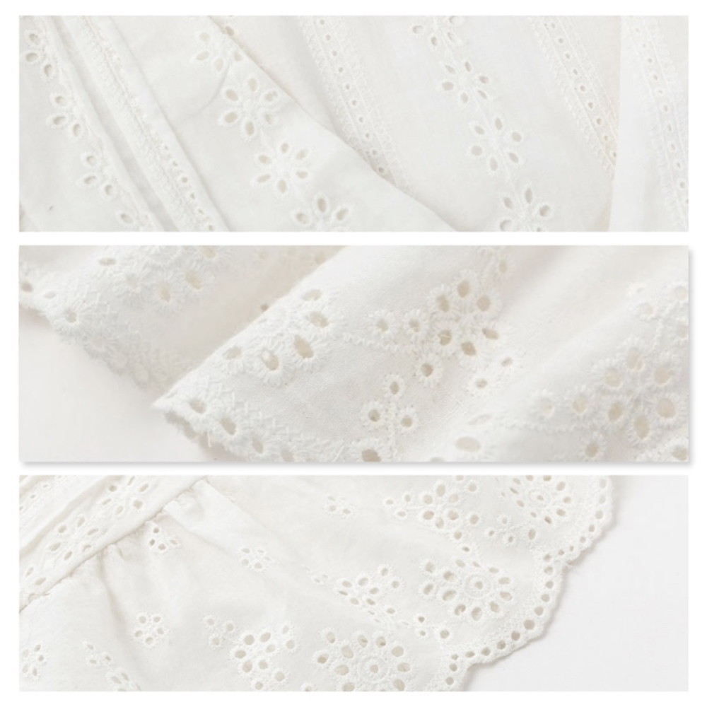 White Eyelet Ruffle Detail V-Neck Buttoned Top - Picture 7 of 8